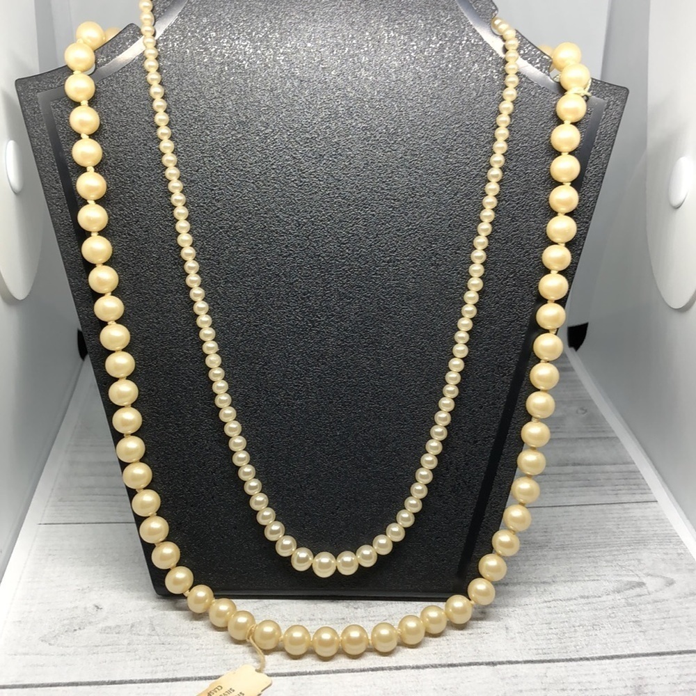 Bundle lot 2 vintage faux pearl necklaces sterling silver clasps